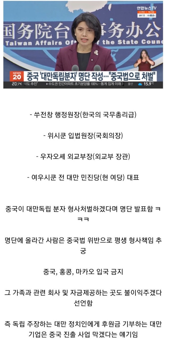 대만독립분자 블랙리스트 작성