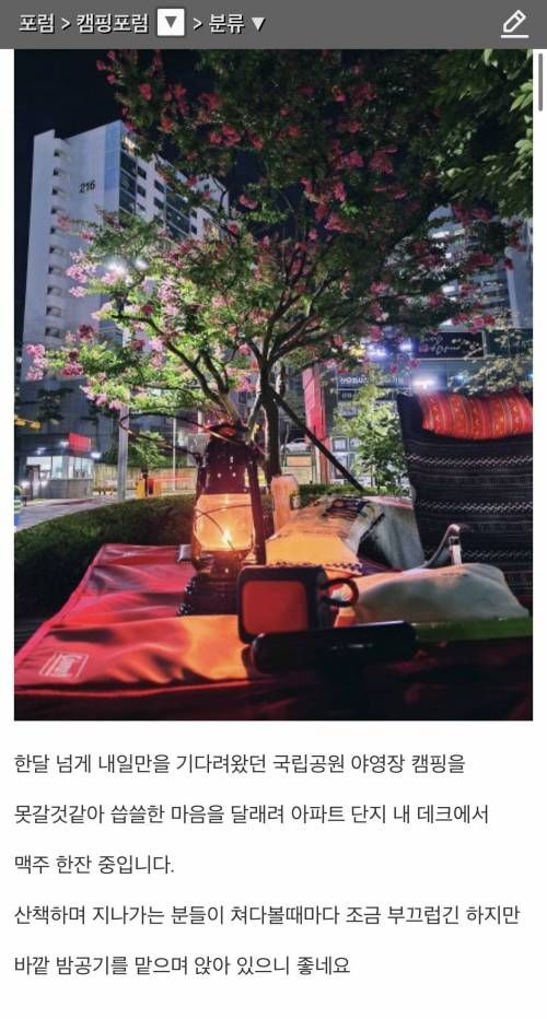 아파트 단지내 솔캠크닉