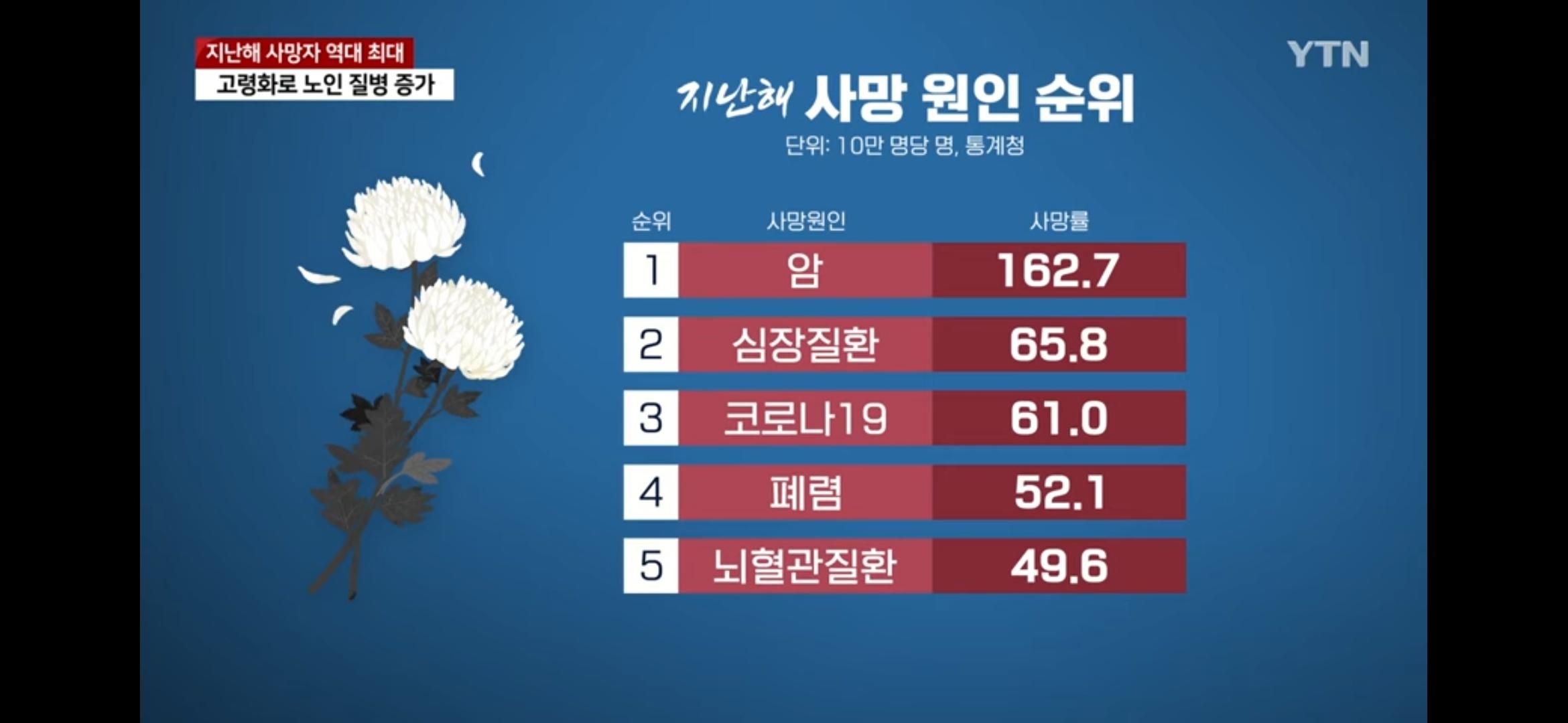 지난해 사망자 역대 최대 37만 명... 코로나19로 3만 명