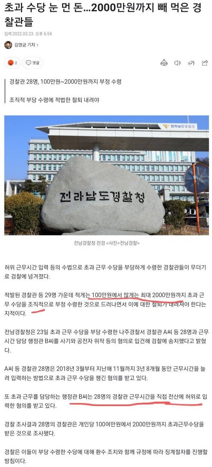 초과수당 알뜰하게 빼먹은 경찰들