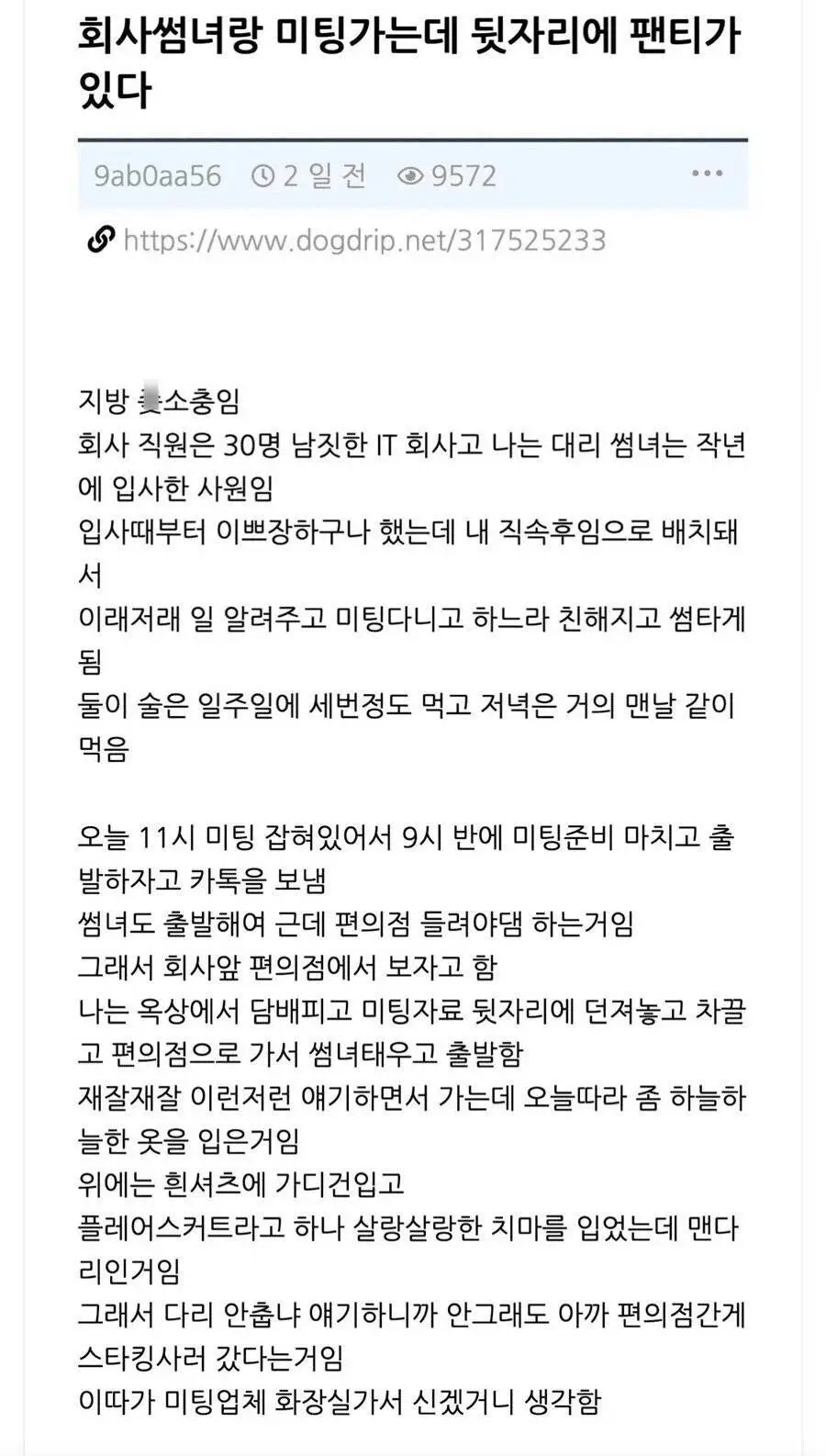 (펌) 내 차 안에서 회사 여직원의 빤쓰가 발견된 썰..