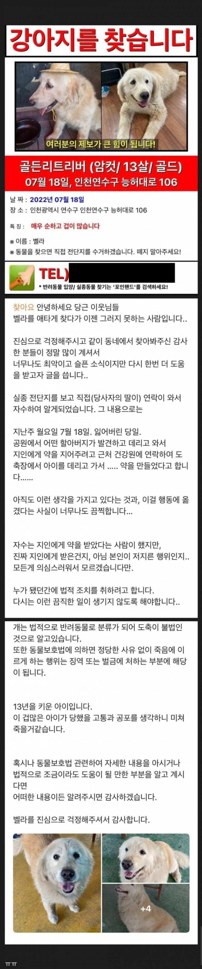 실종된 개를 애타게 찾던 주인