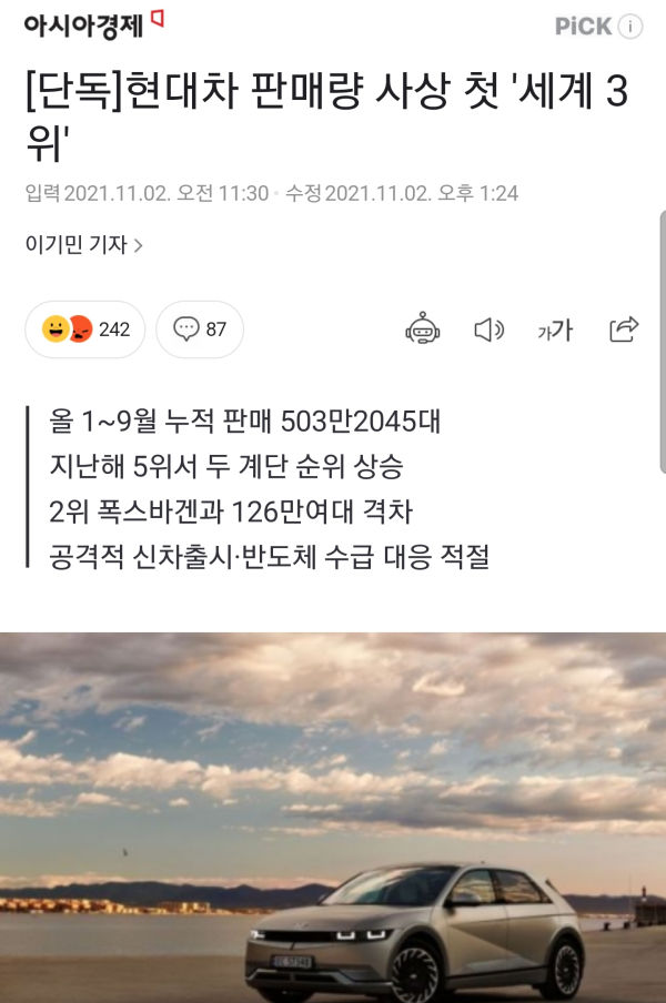 현기차 판매량 근황