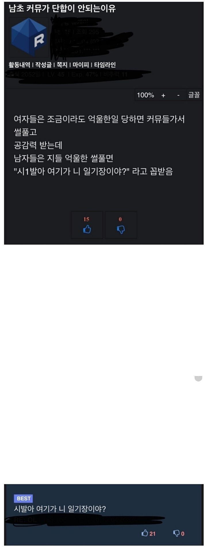 남초 커뮤가 단합이 안 되는 이유