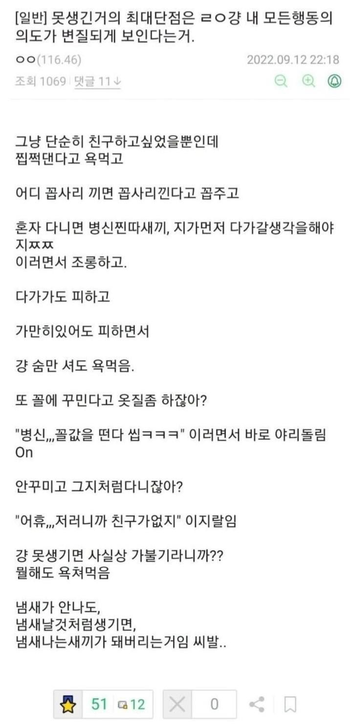 못생긴 것의 최대 단점