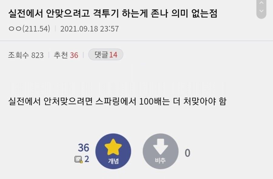 실전에서 안맞으려고 격투기 배우는거 쓸데없다는 사람