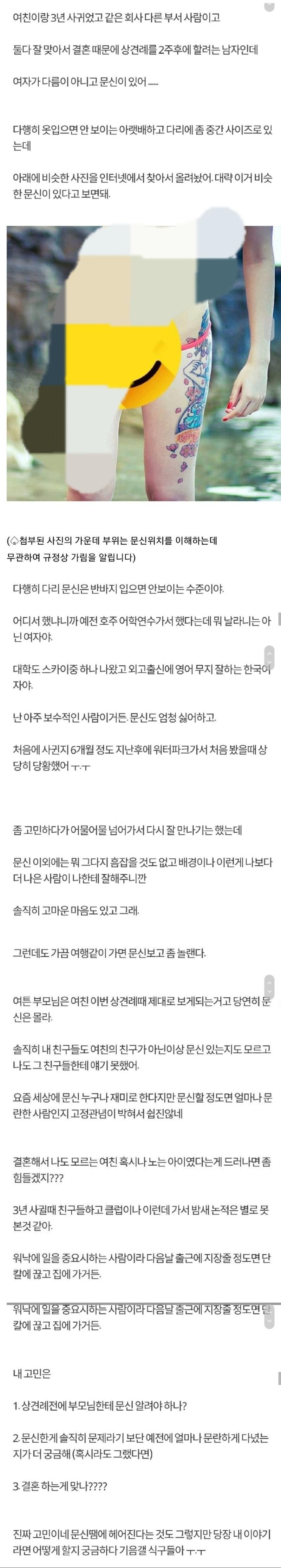 여친의 문신부위를 부모님께 알려야할까?