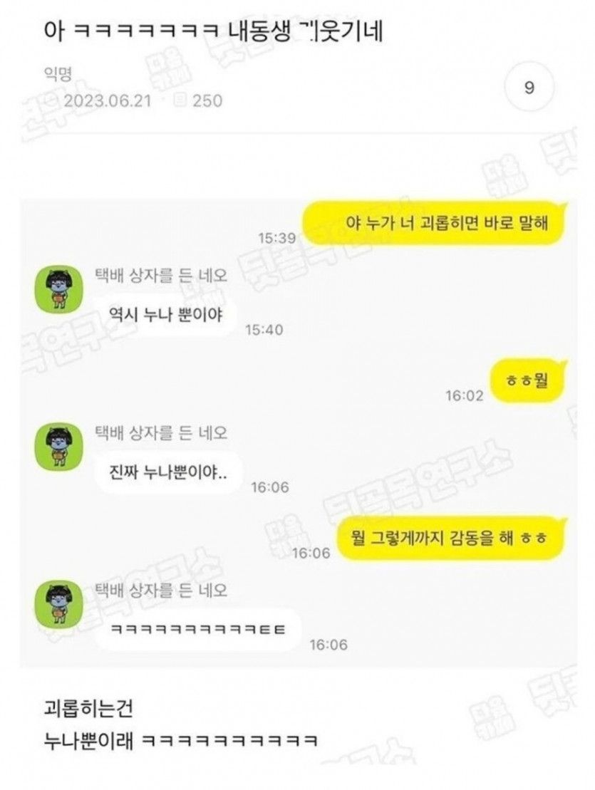 누나 : 누가 너 괴롭히면 바로 말해!