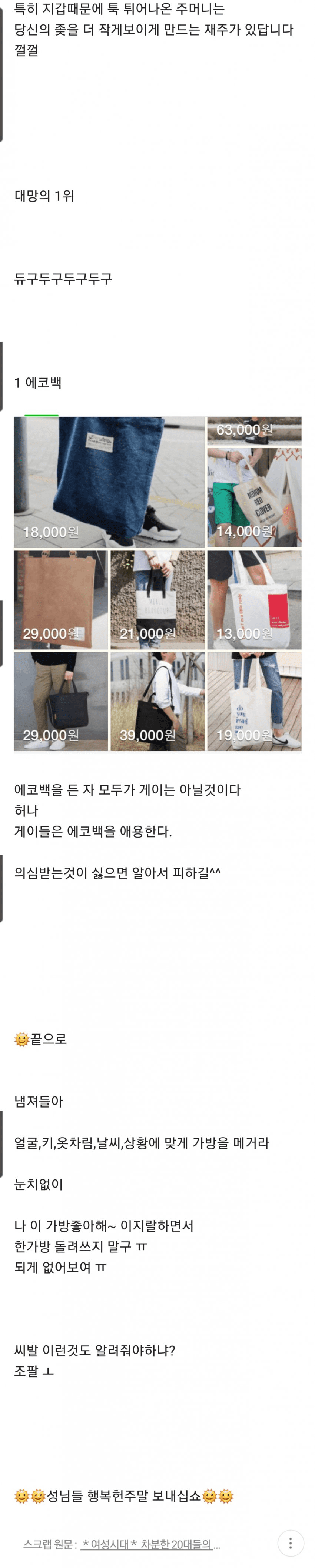 여자들이 말하는 남자가 메면 최악인 가방 모음