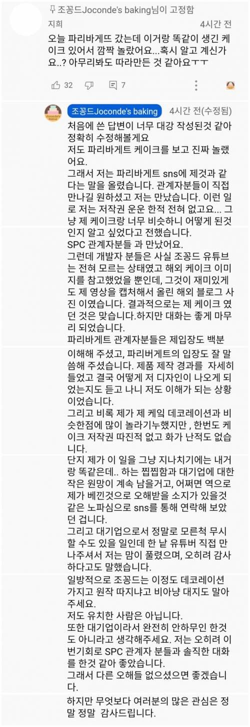 파리바게트한테 케이크 디자인 모방당한 유튜버