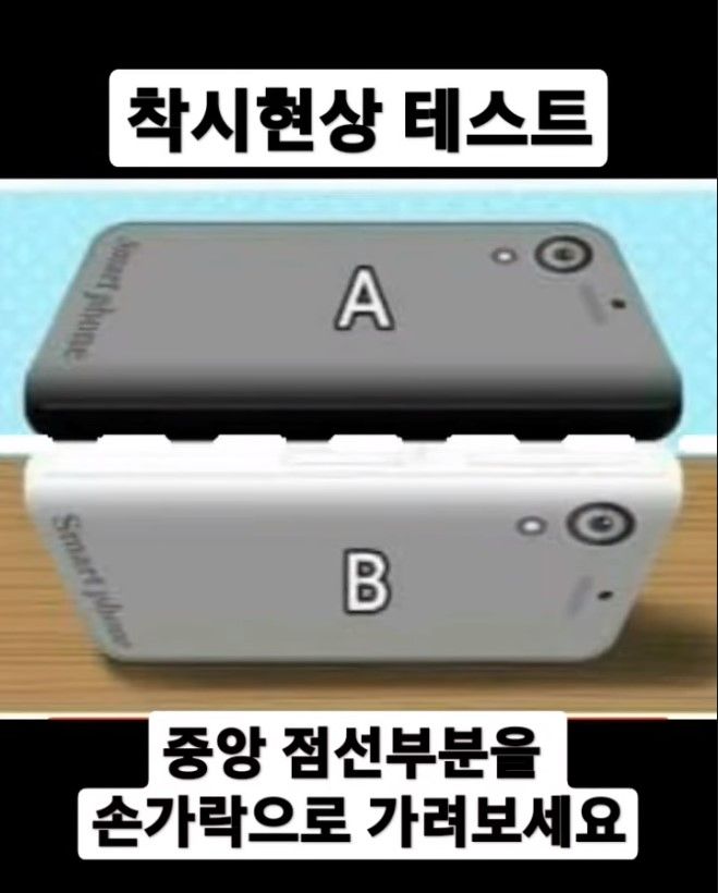 한쪽눈을 감고 가운데 점선만 가려보세요.