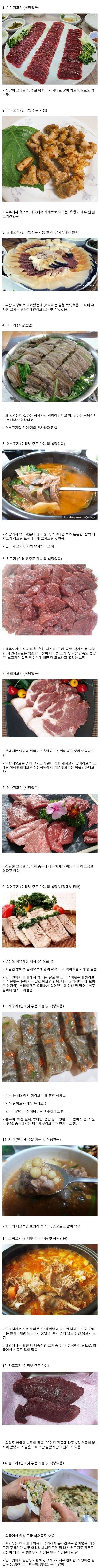 한국에서 먹을 수 있는 고기 종류