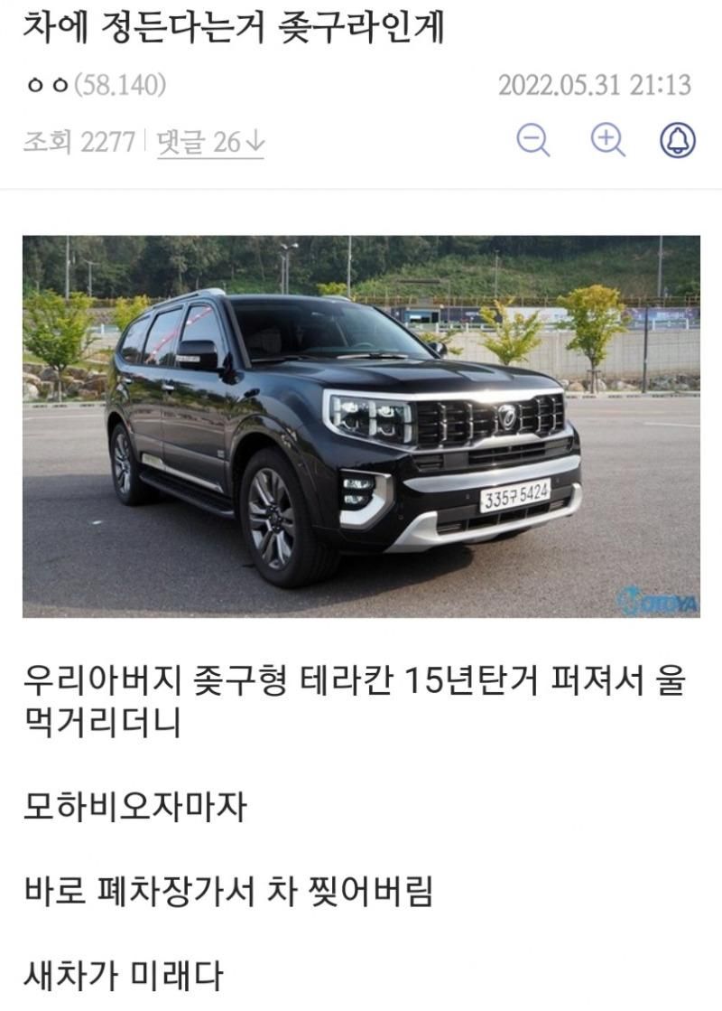 차에 정들다는 거 구라인게