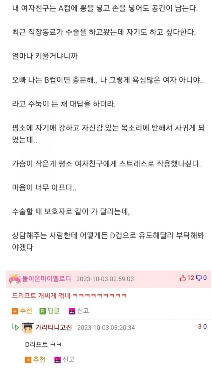 A컵 여친이 ㅅㄱ수술 원해서 설득하는 남자