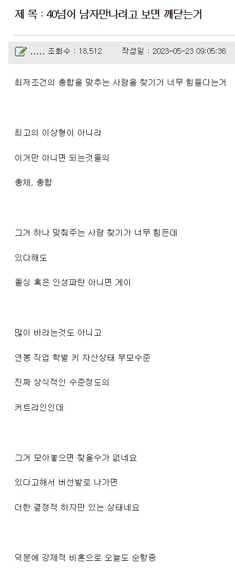 마흔 넘어서 남자 만나려다 한탄하는 여자