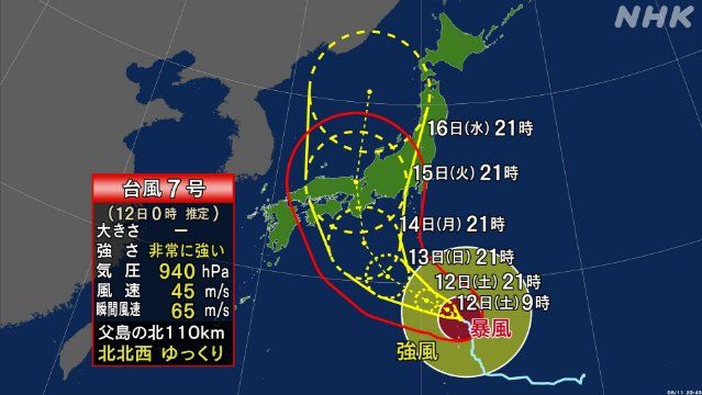 광복절 일본에 상륙하는 태풍 7호