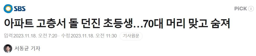 초등생이 던진돌에 70대 사망...