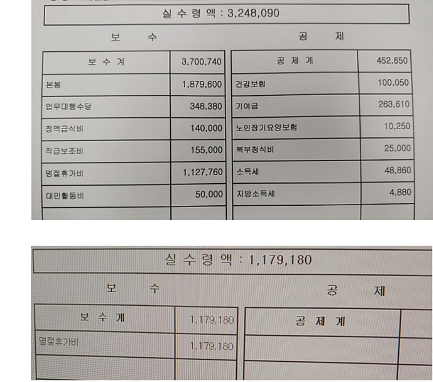 공무원 1호봉 명절 휴가비