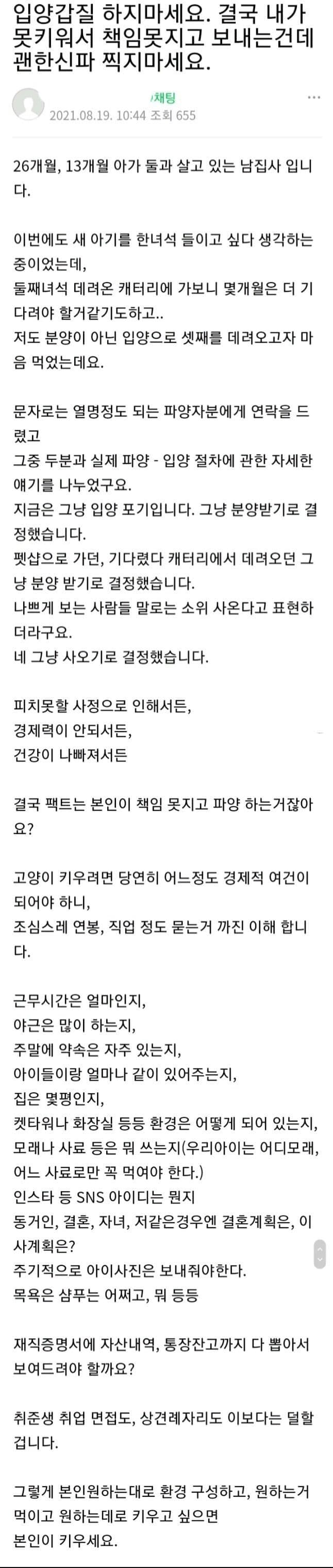 캣맘에 분노한 입양예정자