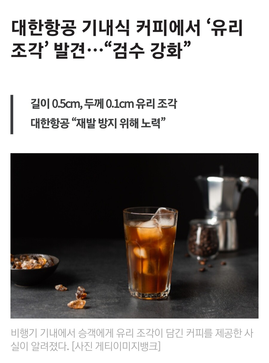 대한항공 기내식에서 유리조각 발견