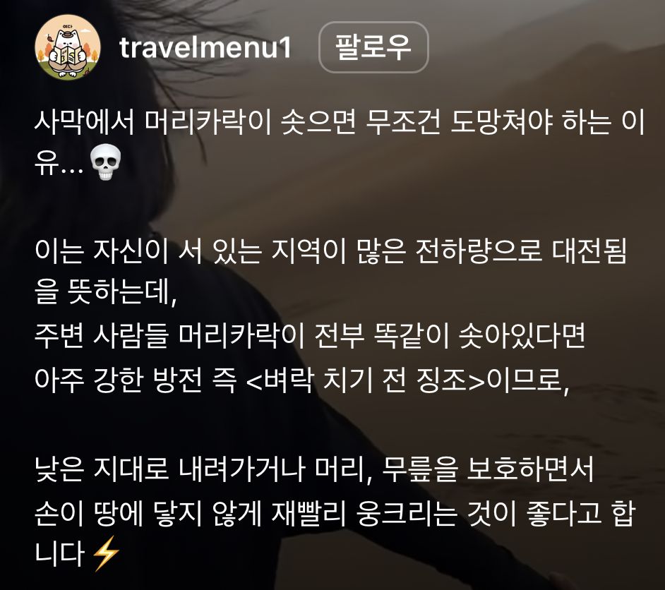 사막에서 머리카락이 솟으면 도망가야하는 이유