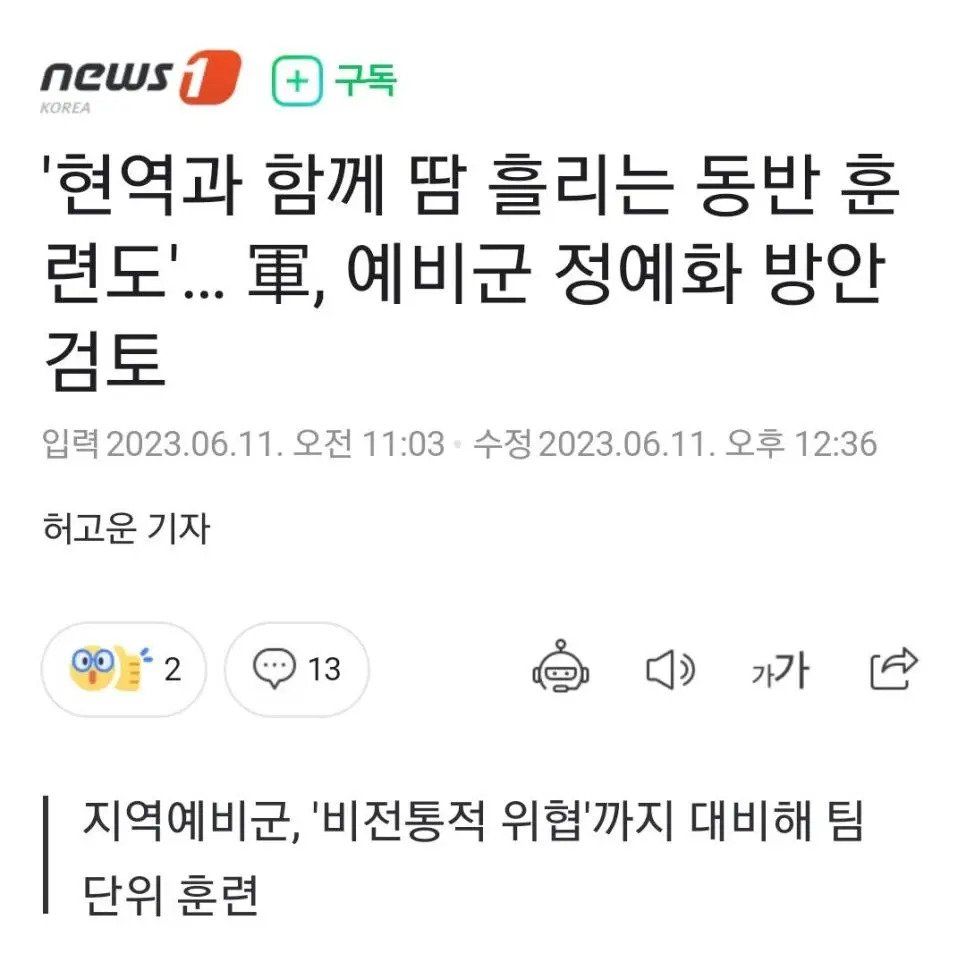 '현역과 함께 땀 흘리는 동반 훈련도'… 軍, 예비군 정예화 방안 검토