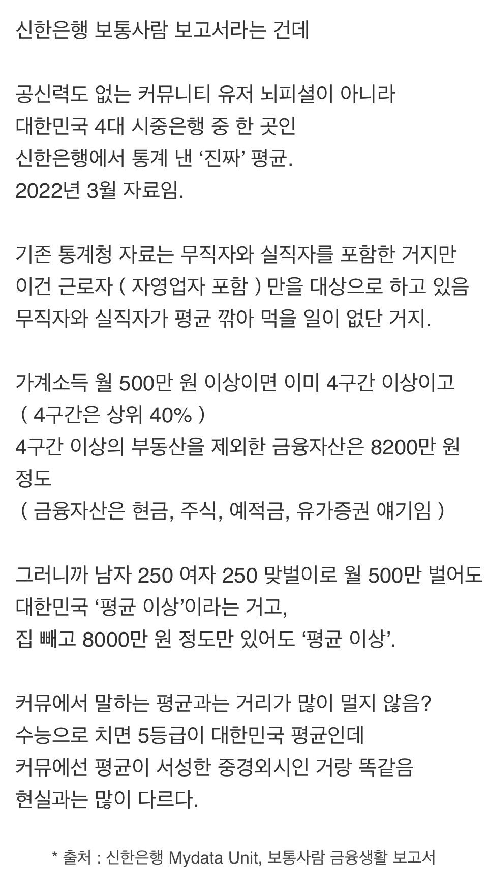 진짜 대한민국 평균 소득