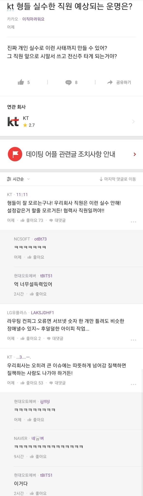 KT 사태 원인 제공자 운명 예측