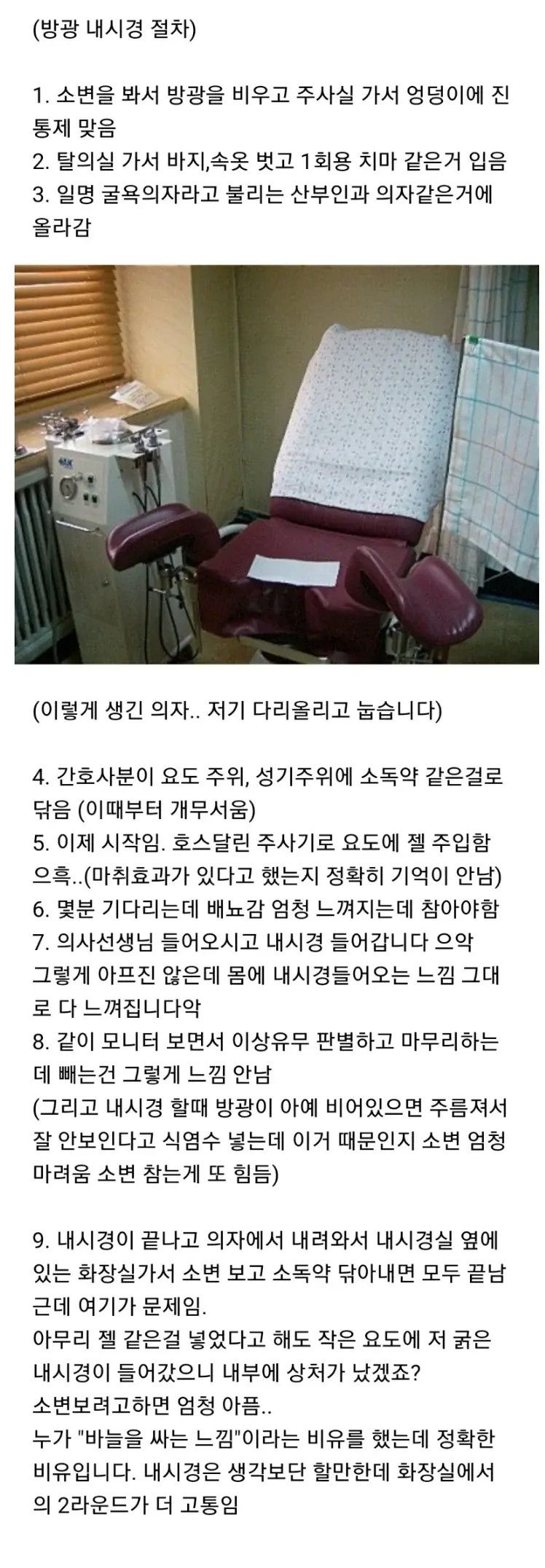 공포의 방광 내시경 절차