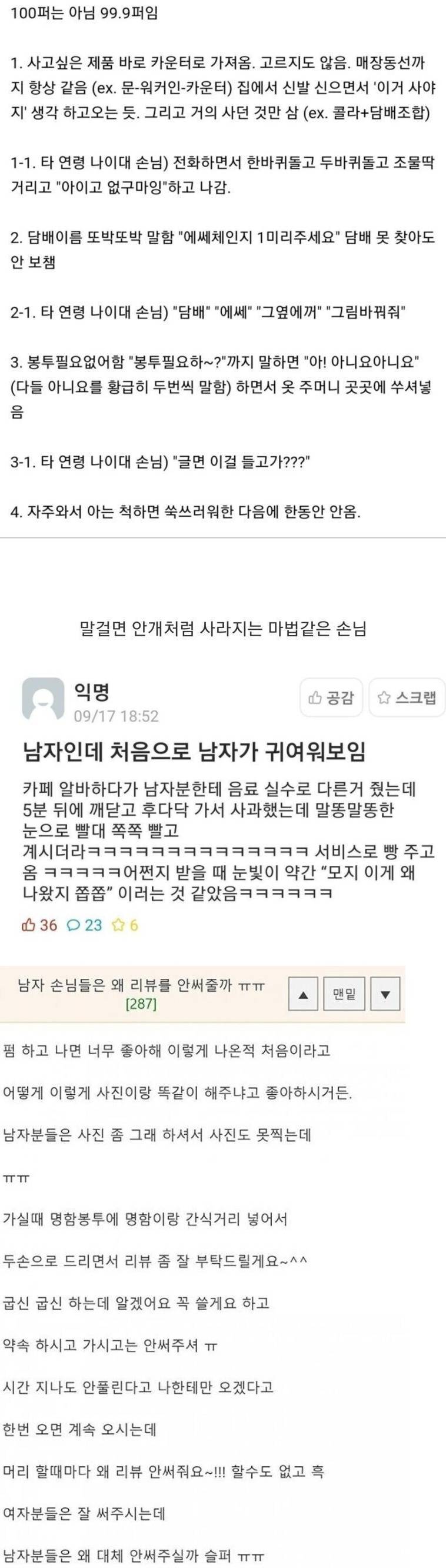 젊은 남자 손님 특징