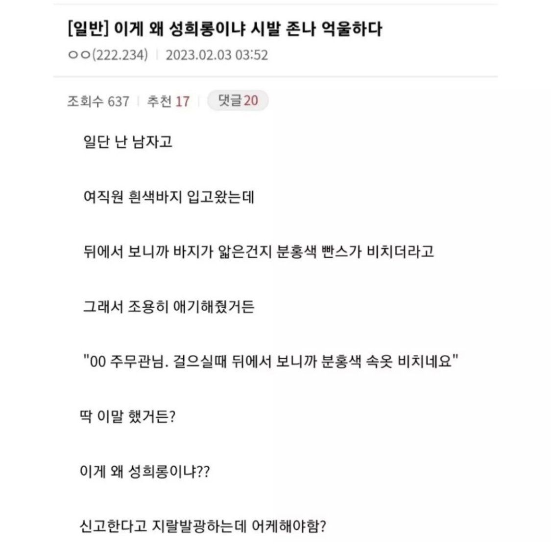 성희롱 신고 당해 억울한 남자