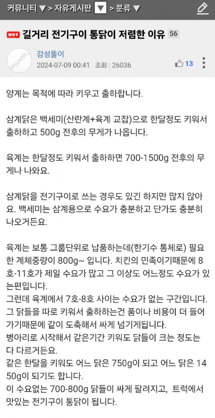 길거리 전기구이 통닭이 저렴한 이유