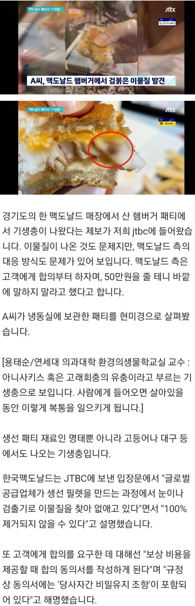 맥도날드 패티서 기생충