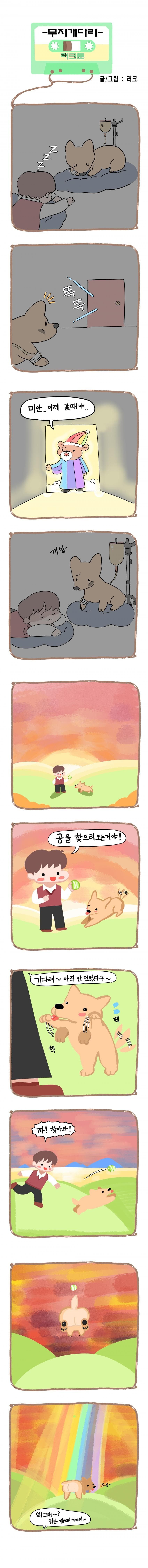 강아지 무지개 다리 건너는 만화