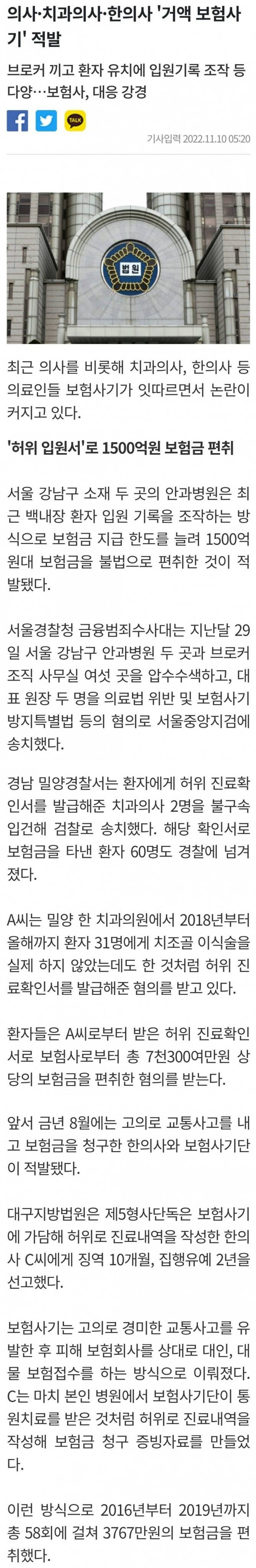 의사·치과의사·한의사 거액 보험사기