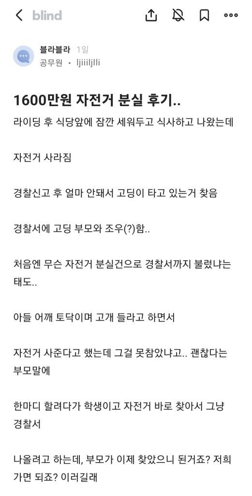 1600만원 자전거 분실 후기