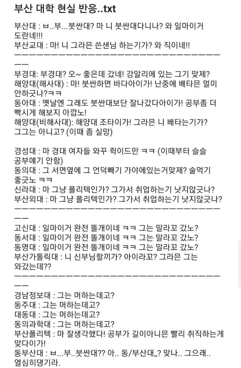 부산 대학 현실 반응