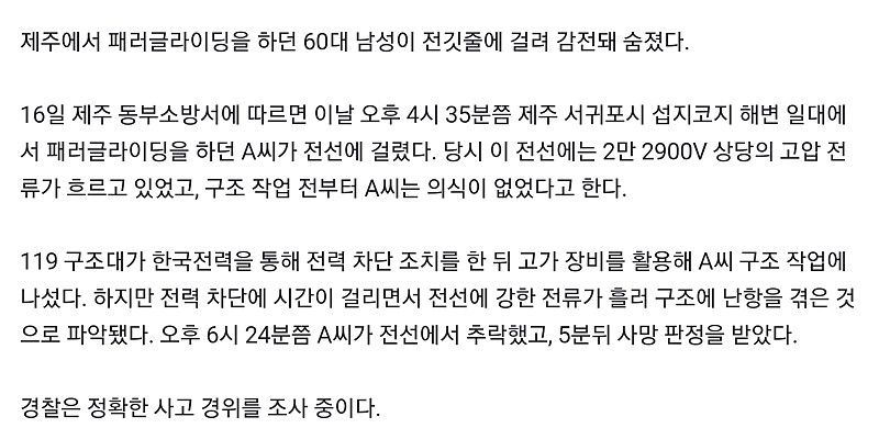 (혐주의)지난주 제주도 패러글라이딩 사망 사고