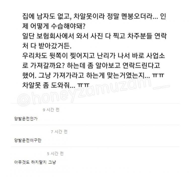 주차장에서 차 5대를 박은 초보