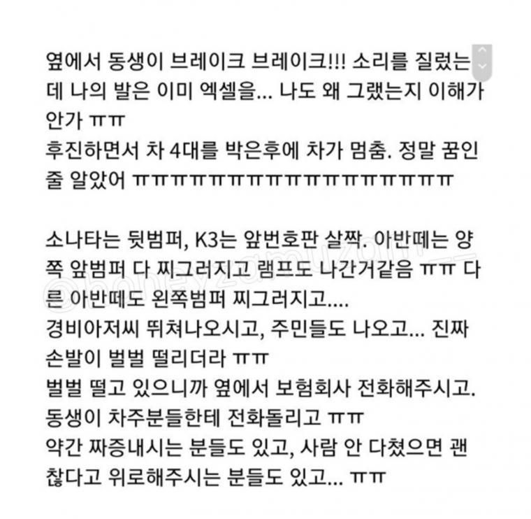 주차장에서 차 5대를 박은 초보