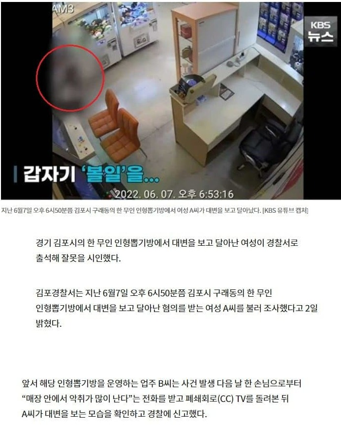 인형뽑기방에 대변 본 여성