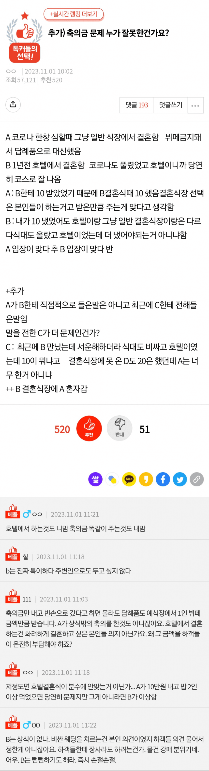 축의금 문제 누가 잘못한 건가요?