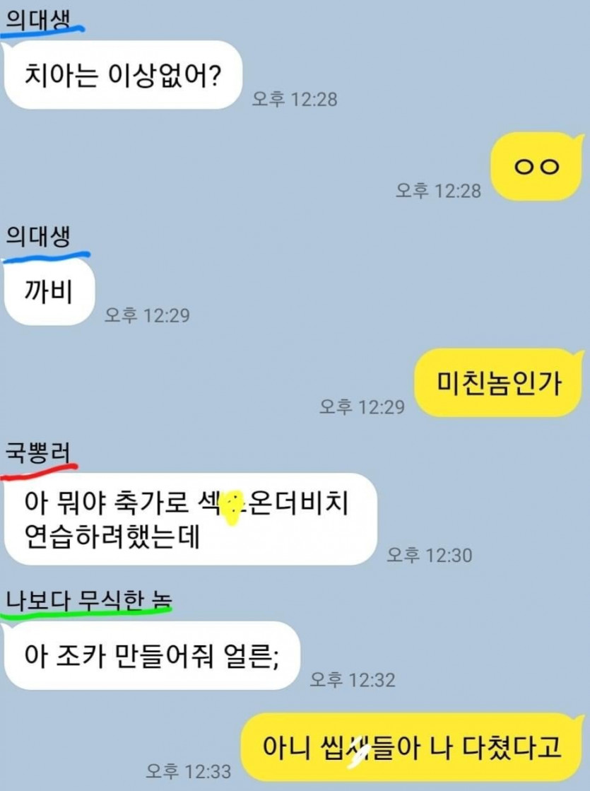 사고 친 녀석과 찐친들 리액션.