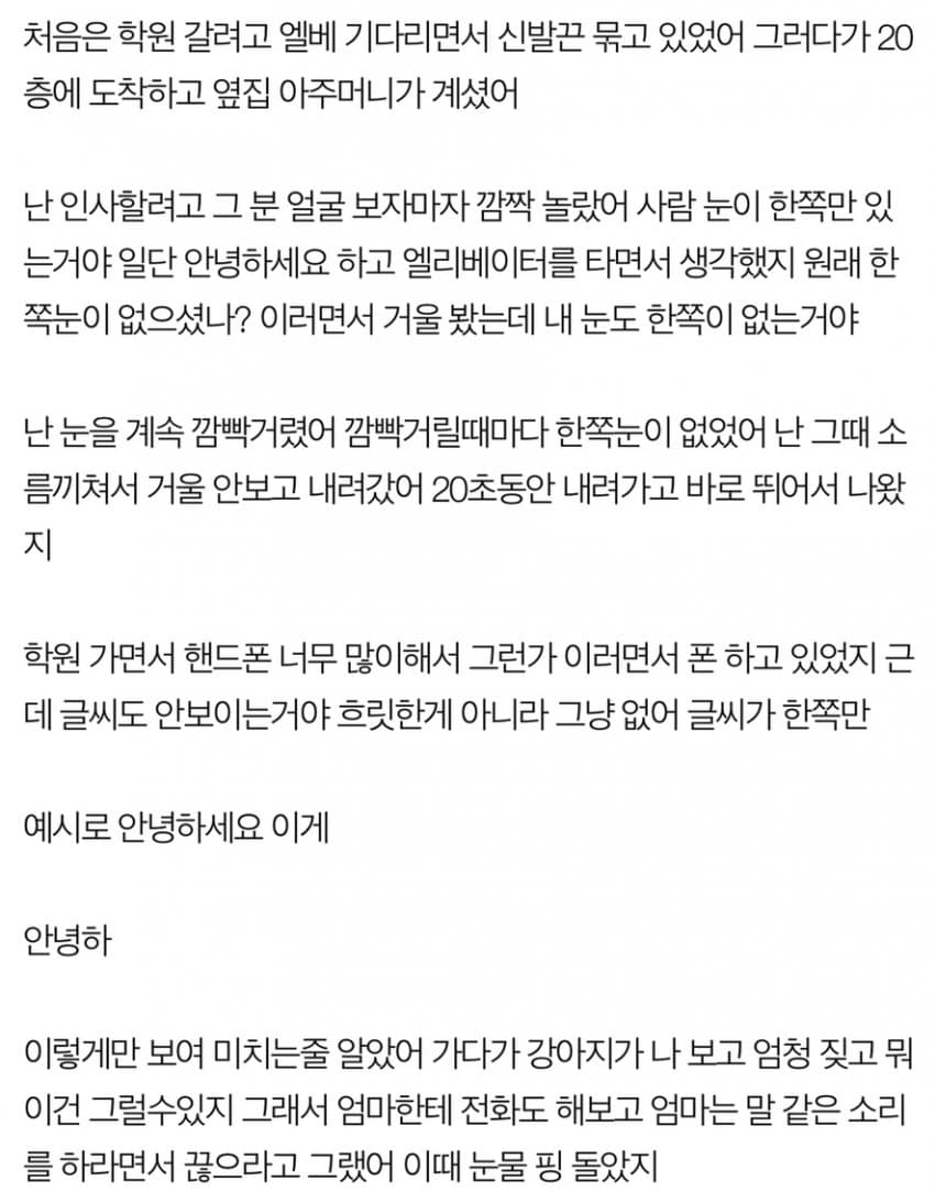 눈이 한쪽밖에 없는 옆집 아주머니