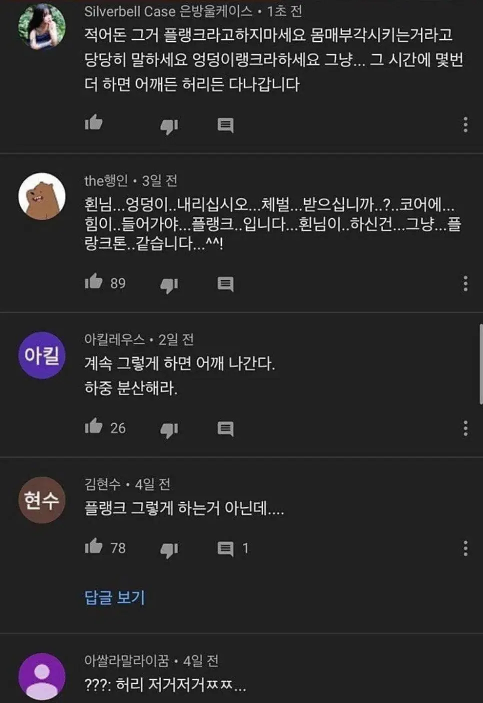 방송에서 플랭크하는 누나가 불편한 사람들