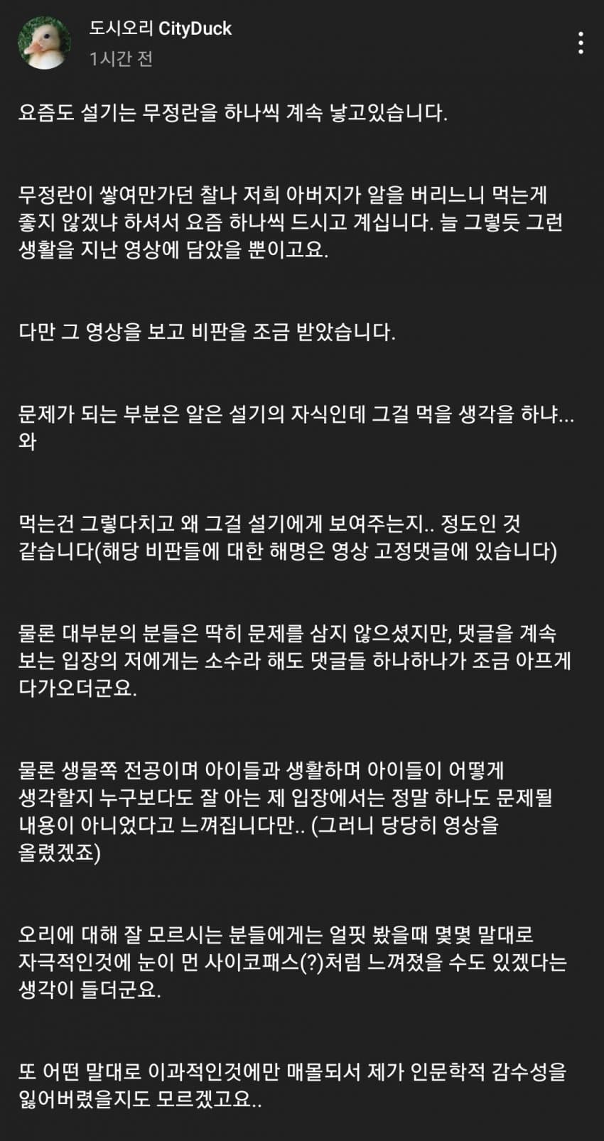 오리 유튜버가 불편한 분들