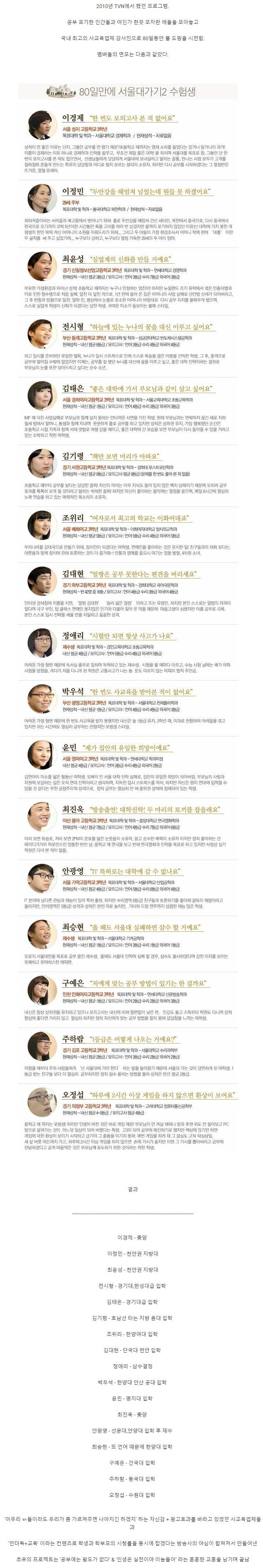 80일만에 서울대 가기 프로젝트 결과