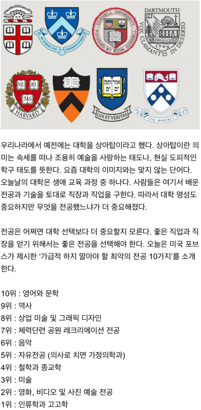 포브스지가 제시한 돈 안되는 전공