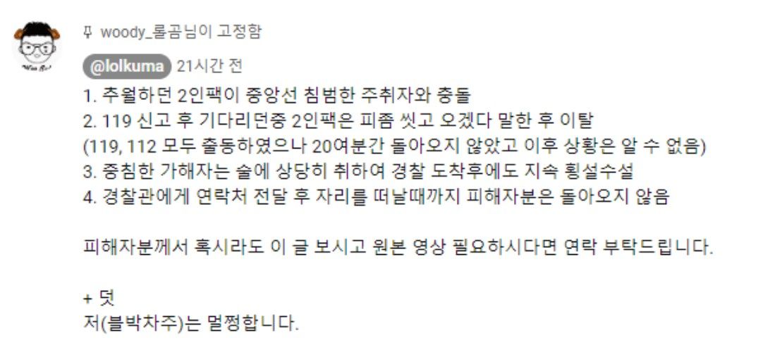 한강길 자라니 음주 사고