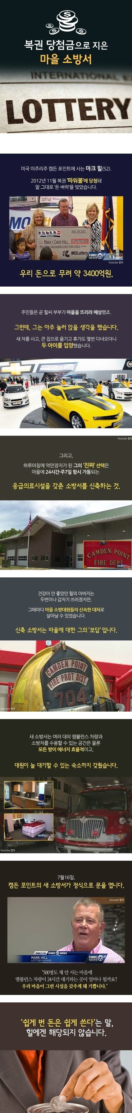 복권 당첨금으로 지은 마을 소방서